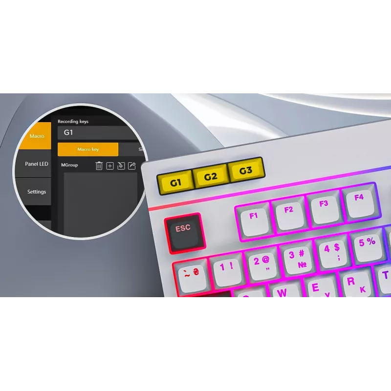 HATOR Icefall klaviatūra žaidimams USB membraninė QWERTY JAV anglų juoda RGB LED