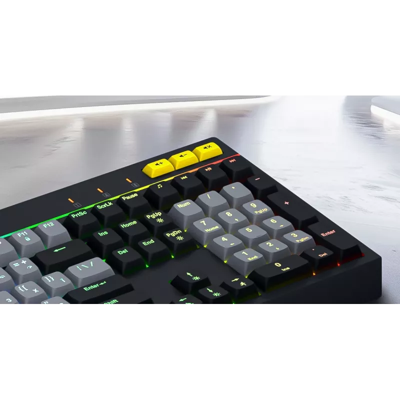 HATOR Icefall klaviatūra žaidimams USB membraninė QWERTY JAV anglų juoda RGB LED