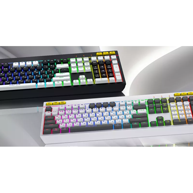HATOR Icefall klaviatūra žaidimams USB membraninė QWERTY JAV anglų juoda RGB LED