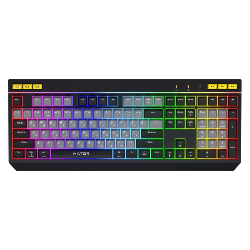 HATOR Icefall klaviatūra žaidimams USB QWERTY US English Juoda RGB LED