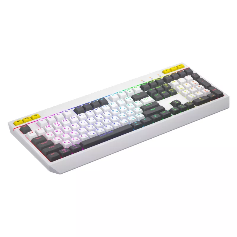 HATOR Icefall klaviatūra žaidimams, membraninė, USB, QWERTY US English, balta, pilno dydžio, RGB LED