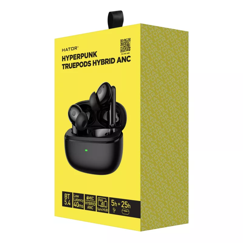 Ausinės HATOR Hyperpunk Truepods Hybrid ANC, TWS, juodos