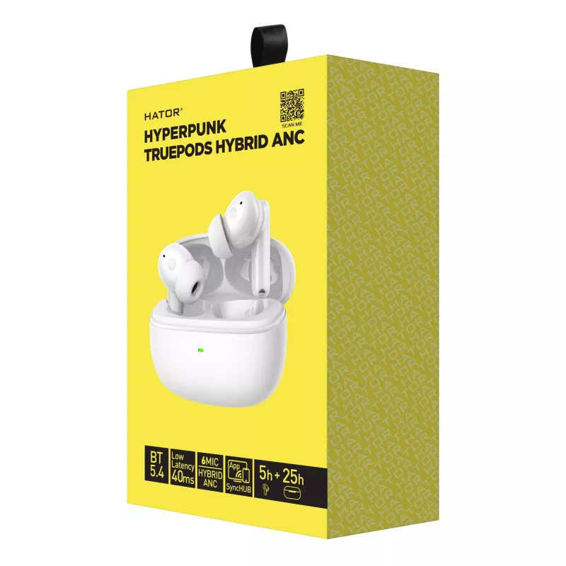 HATOR Hyperpunk Truepods Hybrid ANC ausinės True Wireless Stereo (TWS) Į ausis Skambučiai/Muzika Bluetooth Baltos