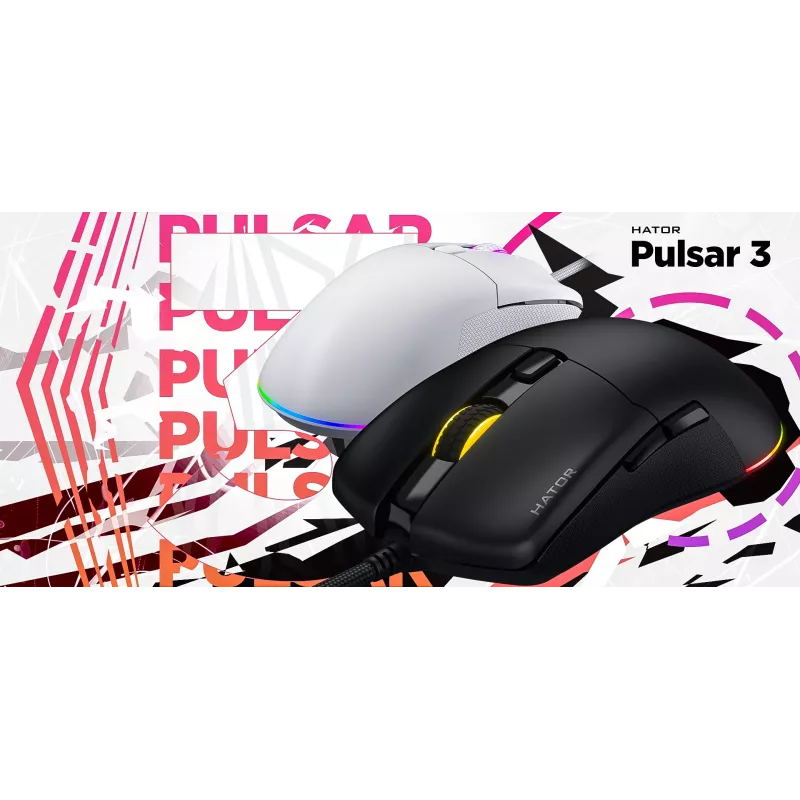 Pelė HATOR Pulsar 3 Optical Yellow 12000 DPI 6 Mygtukai Balta