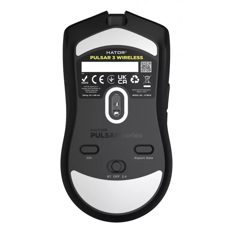 HATOR Pulsar 3 Wireless, juoda - Optiniai jungikliai Yellow 100M, PixArt PMW 3311 (HTM630)