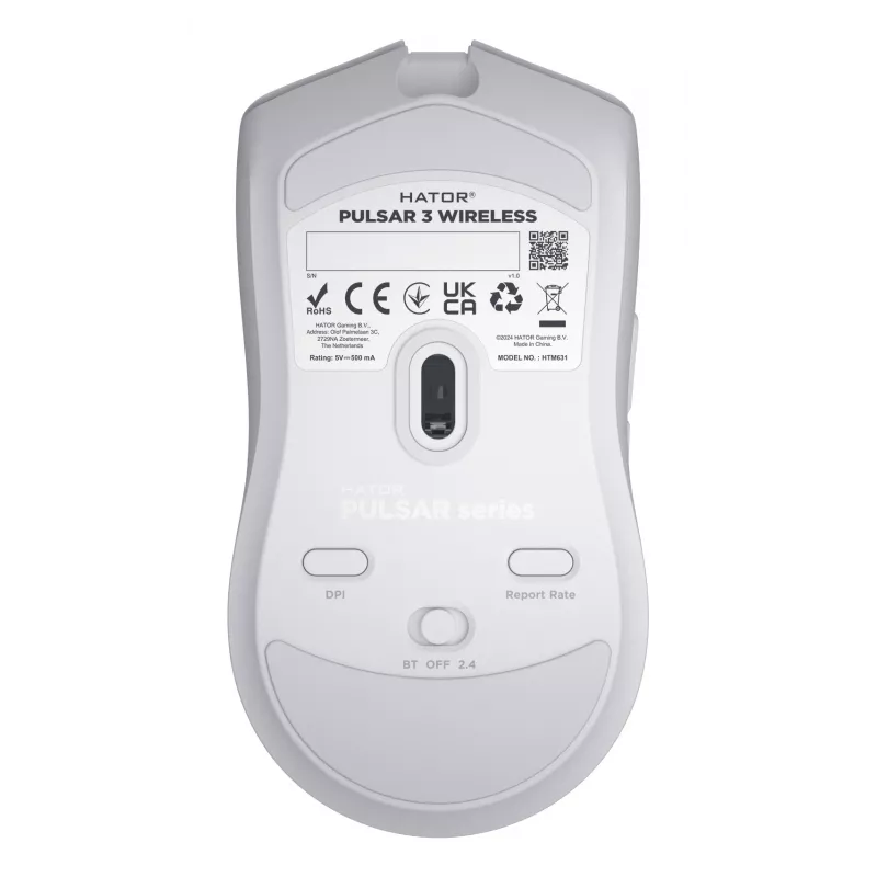 HATOR Pulsar 3 Wireless, balta – Optiniai geltoni jungikliai 100M, PixArt PMW 3311 (HTM631)