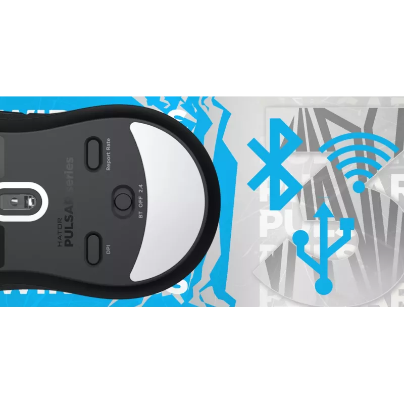 HATOR Pulsar 3 Wireless, balta – Optiniai geltoni jungikliai 100M, PixArt PMW 3311 (HTM631)