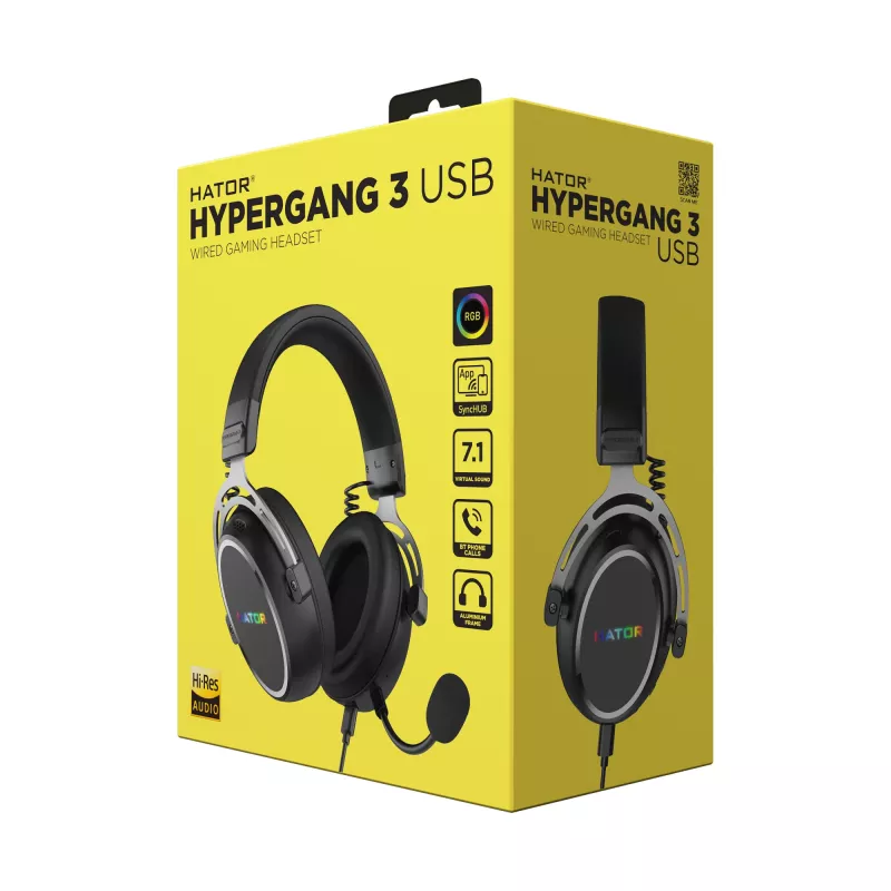 Ausinės HATOR Hypergang 3 USB, laidinės ir belaidės, USB tipo C / A, Bluetooth, juodos