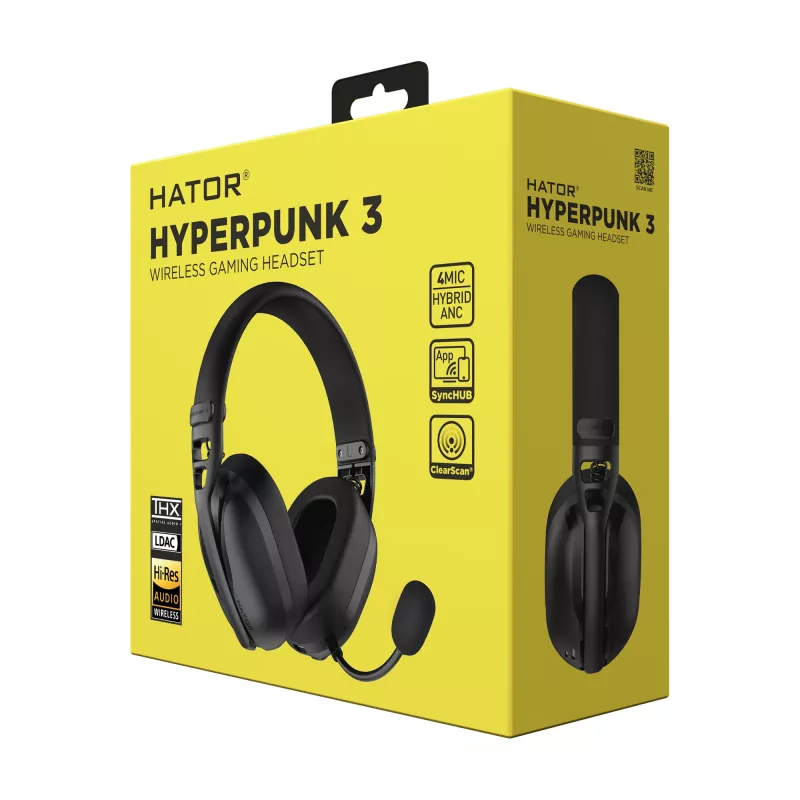 Ausinės HATOR Hyperpunk 3 Wireless – belaidės ir laidinės, žaidimams, USB Type-C / USB Type-A, Bluetooth, juodos