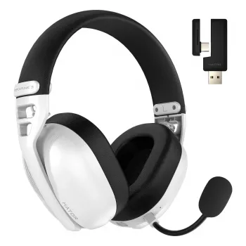 Ausinės HATOR Hyperpunk 3 Wireless, belaidės ir laidinės, USB-C / USB-A, Bluetooth, baltos