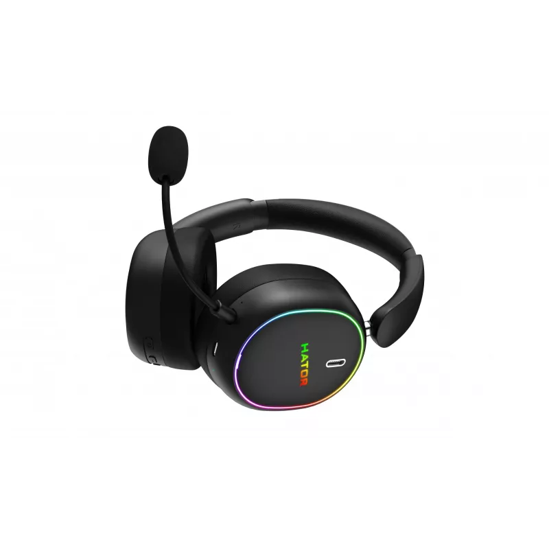 HATOR Phoenix 2 Wireless ausinės su mikrofonu, žaidimams, belaidės / laidinės, USB Type-C / USB Type-A, Bluetooth, juodos