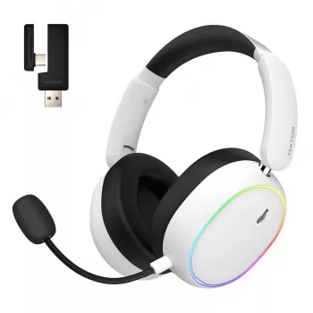 HATOR Phoenix 2 Wireless ausinės su mikrofonu, belaidės ir laidinės, žaidimams, USB Type-C / USB Type-A, Bluetooth, baltos