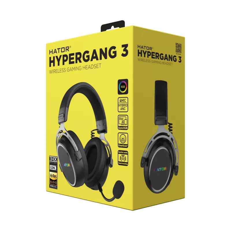 Belaidės ausinės HATOR Hypergang 3 Wireless, USB Type-C / USB Type-A, Bluetooth, juodos