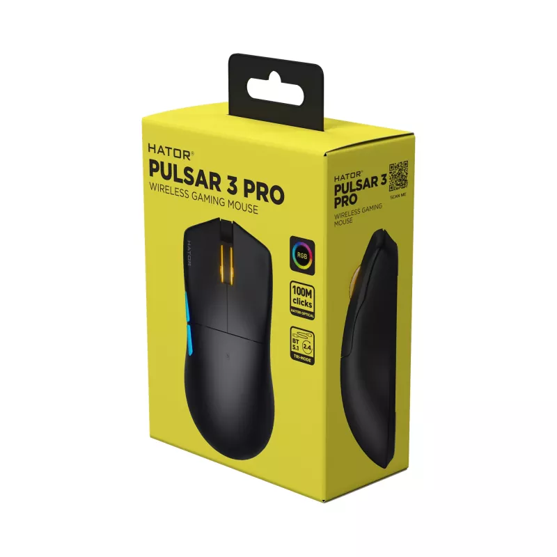 HATOR Pulsar 3 PRO Wireless pelė žaidimams Dešininei rankai RF belaidis + Bluetooth + USB Type-A Optinė 30000 DPI