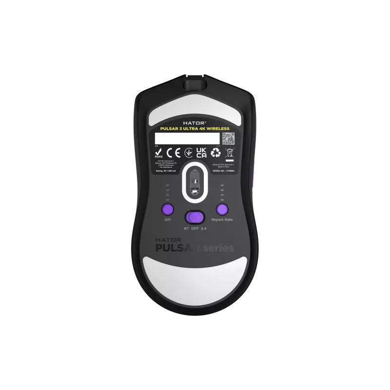 HATOR Pulsar 3 ULTRA 4K Wireless pelė žaidimams, dešinei rankai, RF Wireless + Bluetooth + USB Type-A, optinė, 30000 DPI