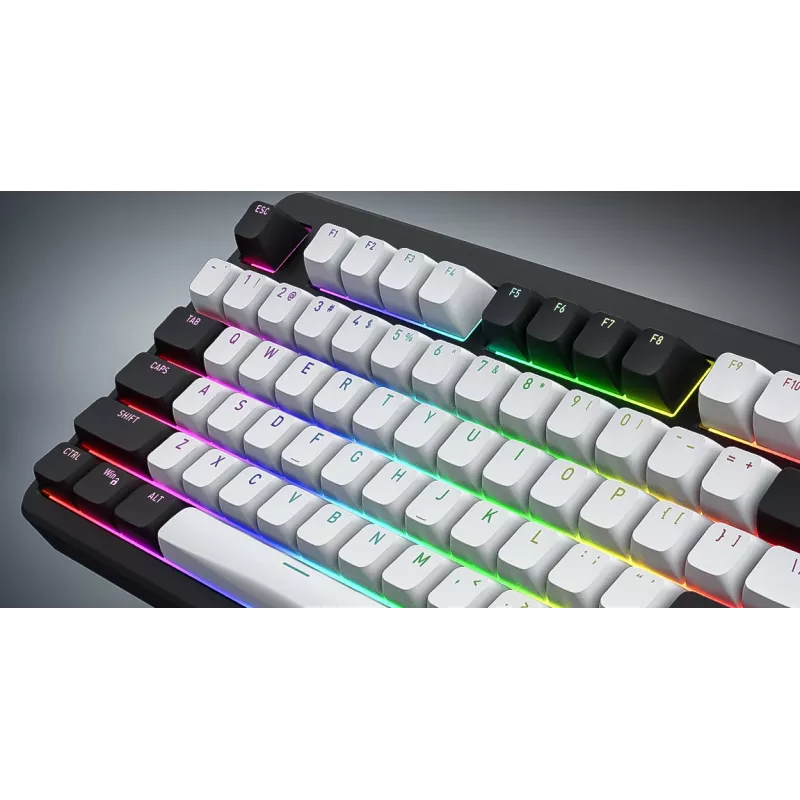 HATOR Rockfall 3 TKL Wireless, baltas, QMK/VIA, OMA profilio baltai-juodi klavišų dangteliai Klaviatūra - linijiniai mechaniniai karštai keičiami jungikliai - US - ANSI išdėstymas