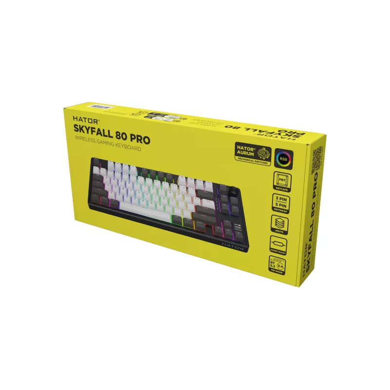 HATOR Skyfall Pro Wireless 80 klaviatūra žaidimams USB + RF Wireless + Bluetooth QWERTY JAV anglų juoda, pilka