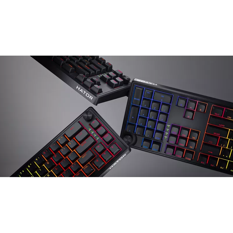 HATOR Skyfall 65 laidinė mechaninė klaviatūra, USB-C, Aurum Sterling jungikliai, 70M paspaudimų, RGB, juoda, 790g