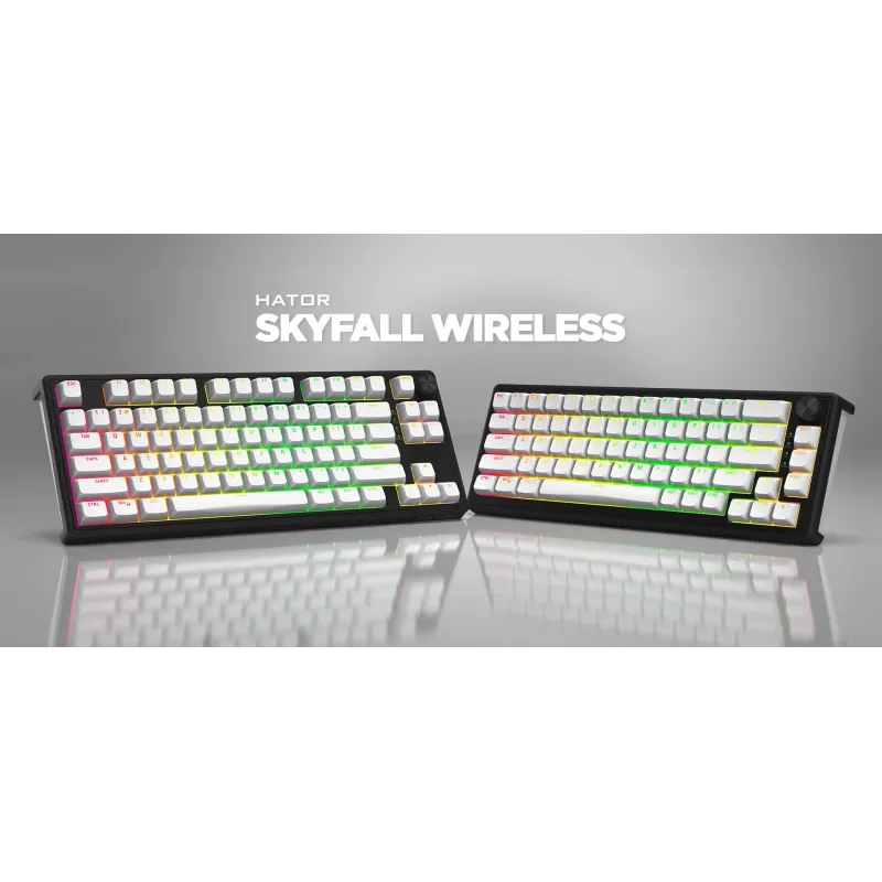 HATOR Skyfall Wireless 65 klaviatūra, Gaming, USB + RF Wireless + Bluetooth, QWERTY JAV anglų, Juoda, Balta