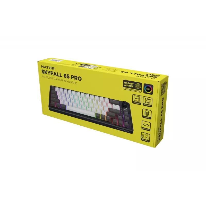HATOR Skyfall Pro Wireless 65 klaviatūra žaidimams USB + RF belaidis + Bluetooth QWERTY JAV anglų juoda, pilka
