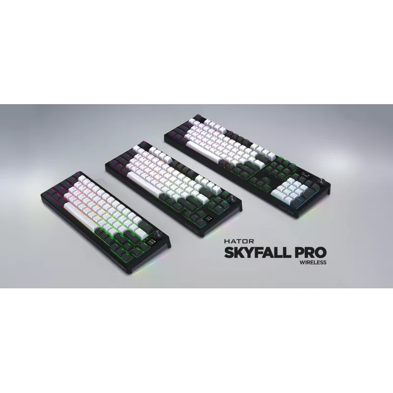 HATOR Skyfall Pro Wireless 65 klaviatūra žaidimams USB + RF belaidis + Bluetooth QWERTY JAV anglų juoda, pilka