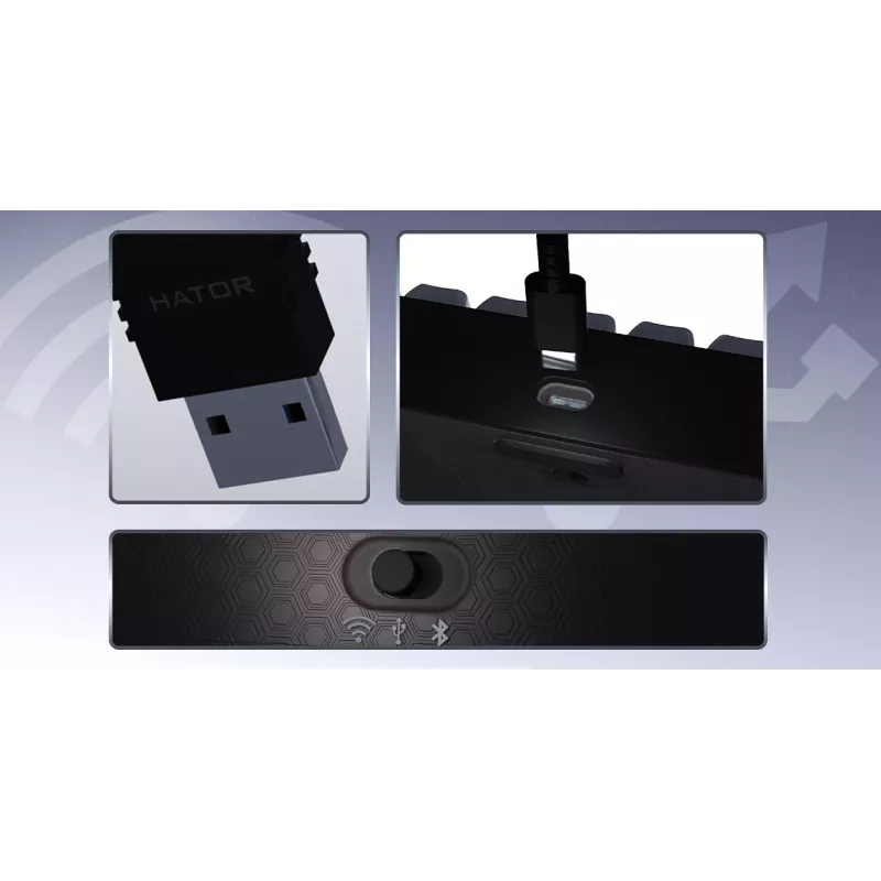 HATOR Skyfall Pro Wireless 65 klaviatūra žaidimams USB + RF belaidis + Bluetooth QWERTY JAV anglų juoda, pilka