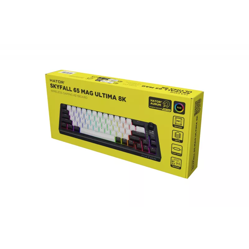 HATOR Skyfall 65 MAG ULTIMA 8K belaidė klaviatūra, žaidimams, USB + RF Wireless + Bluetooth, QWERTY JAV anglų, juoda, balta