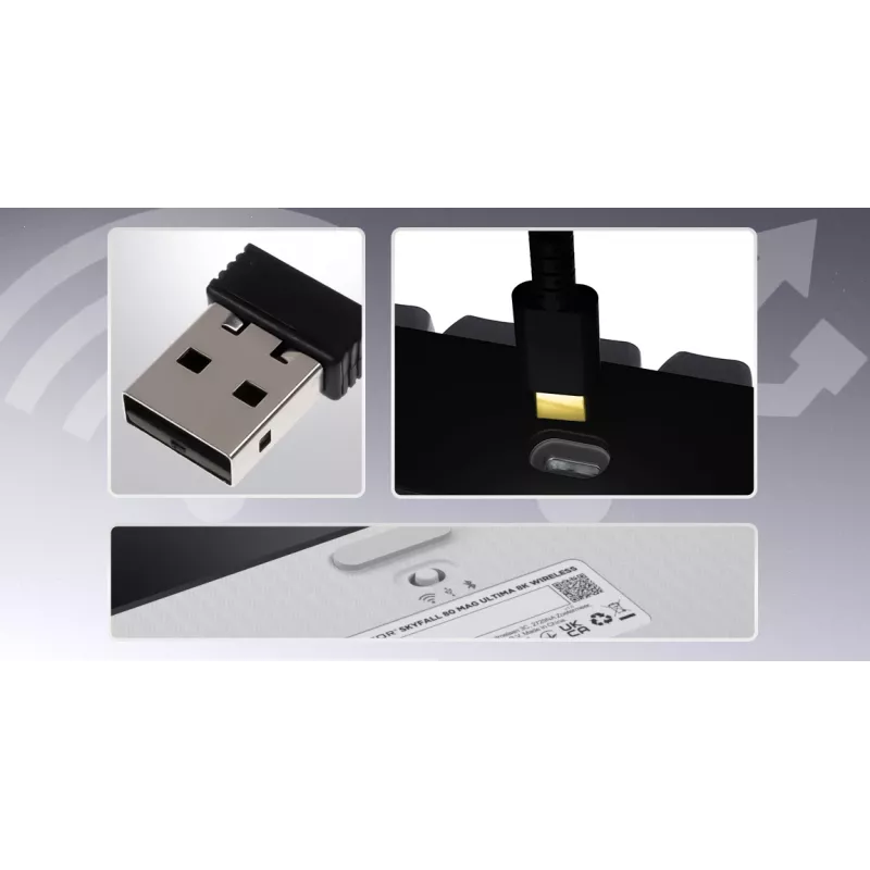 HATOR Skyfall 65 MAG ULTIMA 8K belaidė klaviatūra, žaidimams, USB + RF Wireless + Bluetooth, QWERTY JAV anglų, juoda, balta