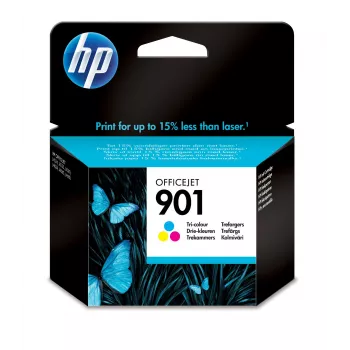 HP 901 Tri-color Original rašalo kasetė, standartinės talpos, ciangentinė, purpurinė, geltona, dažų pagrindu, 9 ml, 1 vnt., 360 puslapių