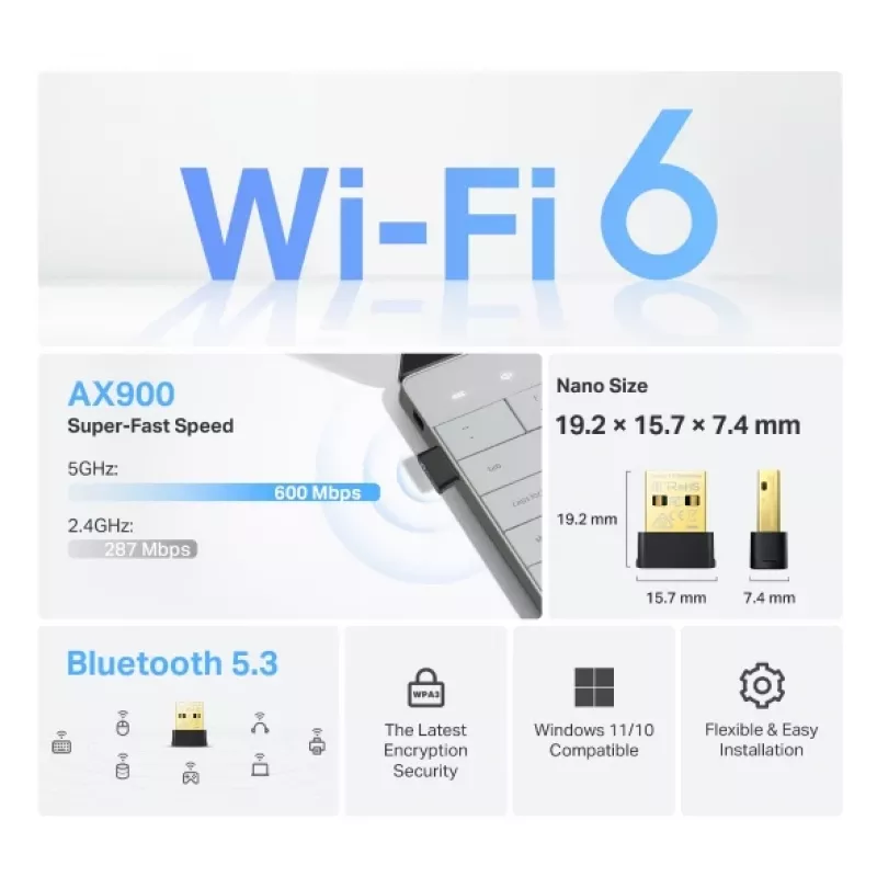 TP-Link Archer TX10UB Nano belaidis USB adapteris, Bluetooth 5.3, 600 Mbit/s