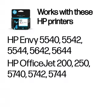 HP 62 Tri-color Original rašalo kasetė, Cyan, Magenta, Geltona, 1 vnt., 165 puslapių
