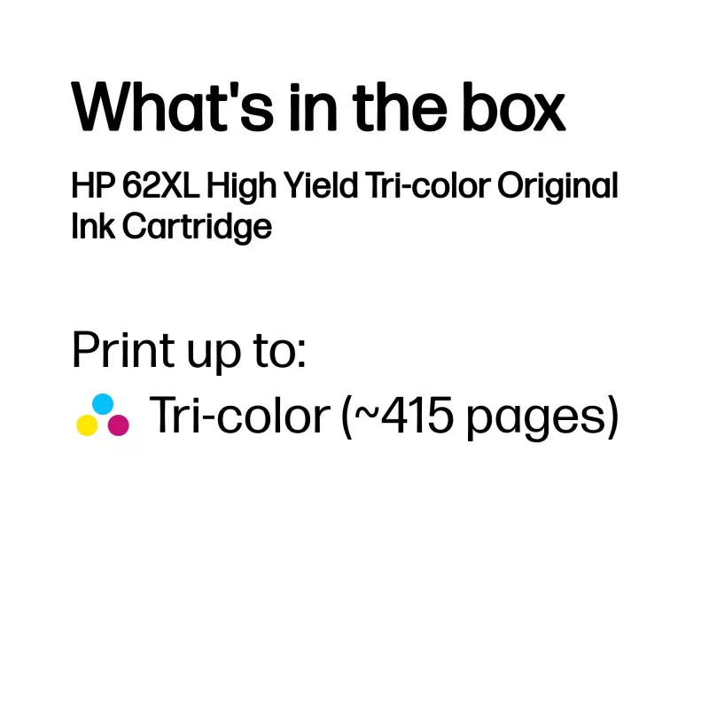 HP 62XL High Yield Tri-color Original rašalo kasetė, žydra, rausvai raudona, geltona, 1 vnt., 415 puslapių