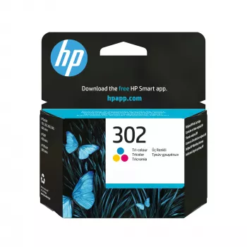 HP 302 Tri-color Original rašalo kasetė, žydra, rausvai raudona, geltona, 1 vnt., 150 puslapių