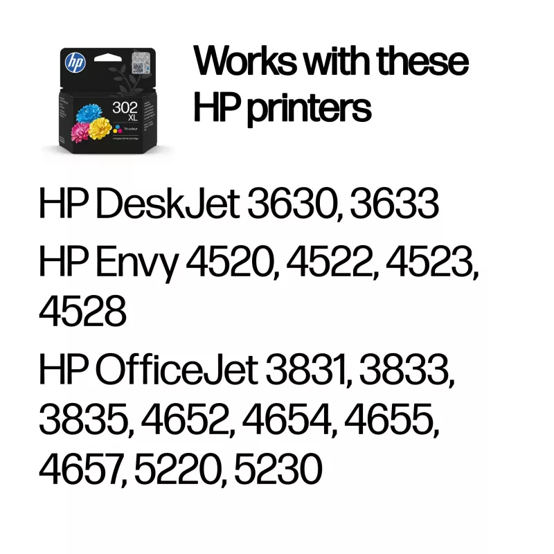 HP 302XL aukštos išeigos triguba spalvota originali rašalo kasetė, žydra, rausvai raudona, geltona, 1 vnt., 300 puslapių