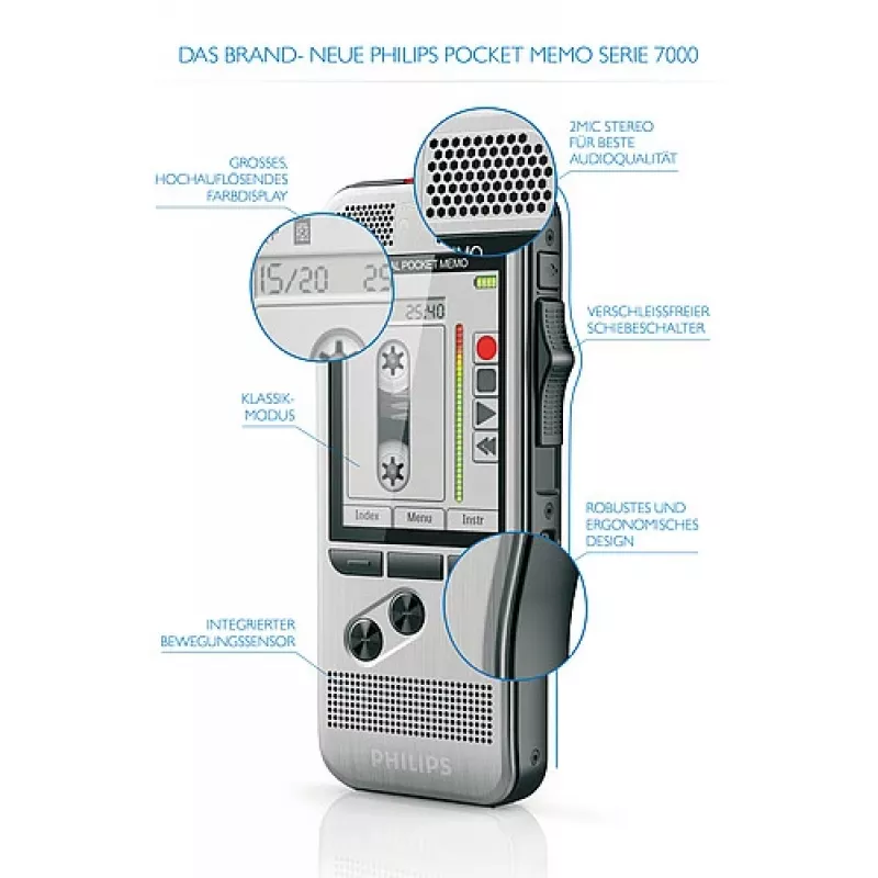 Philips DPM 7200 diktofonas su „Flash Card“ nerūdijančiu plienu