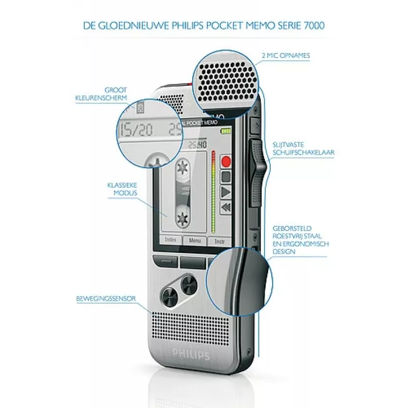 Philips DPM 7200 diktofonas su „Flash Card“ nerūdijančiu plienu