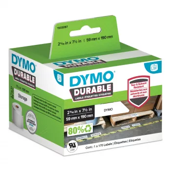 DYMO Authentic LabelWriter Durable Labels | 59 mm x 190 mm | Baltas polipropilenas | 170 didelių lipnių etikečių | Didelio našumo | Skirta LabelWriter etikečių spausdintuvams