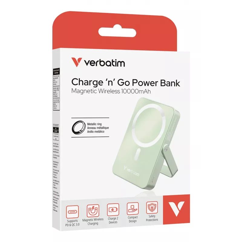 Verbatim Charge 'n' Go belaidis magnetinis maitinimo bankas su stovu - 10000 mAh Žalia