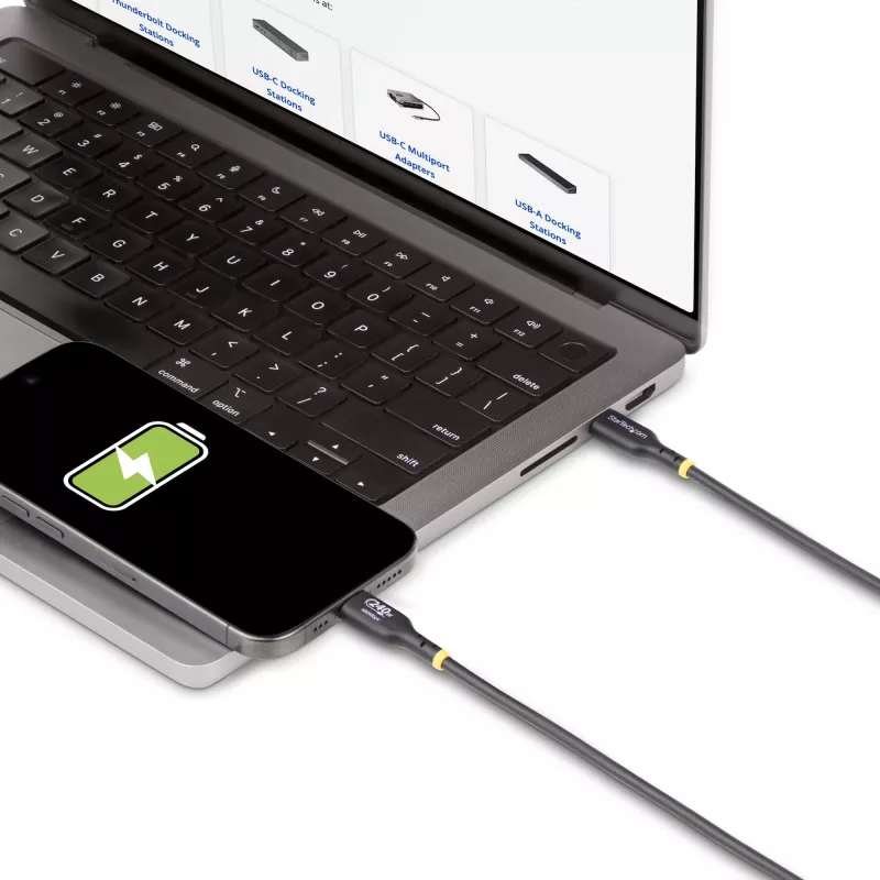 StarTech.com 3 m USB-C įkrovimo laidas, USB-IF sertifikuotas USB C laidas, 240W PD EPR, USB 2.0 Type-C nešiojamojo kompiuterio įkroviklio laidas, USB-C duomenų perdavimo laidas, TPE apvalkalas, M/M