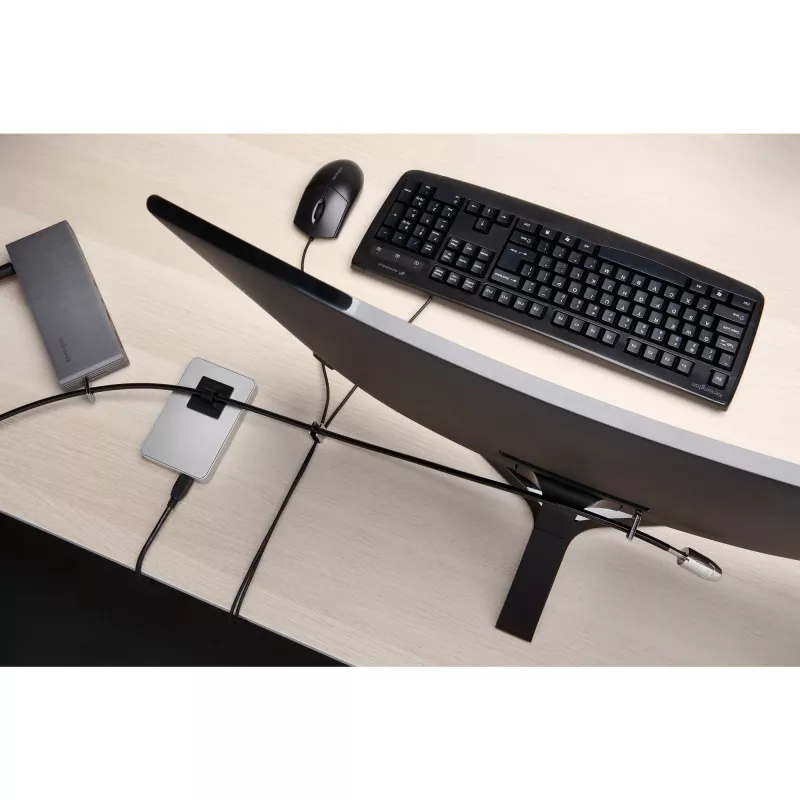 Kensington Desktop & Peripherals Locking Kit 2.0, 2.44 m, raktinis, anglinis plienas, juoda, sidabrinė