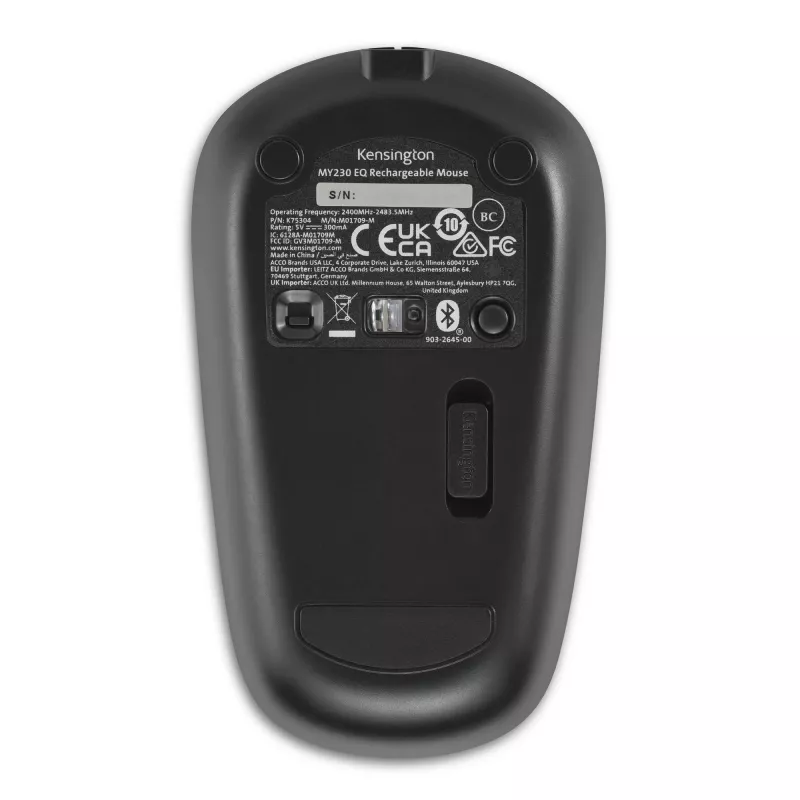 Kensington MY230 EQ belaidė pelė – vidutinio dydžio, abipusė, RF belaidis + Bluetooth, 1200 DPI, juoda