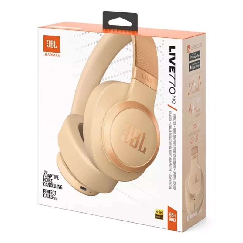 JBL Live 770NC ausinės belaidės, lankelis, skambučiai/muzika, smėlio spalvos