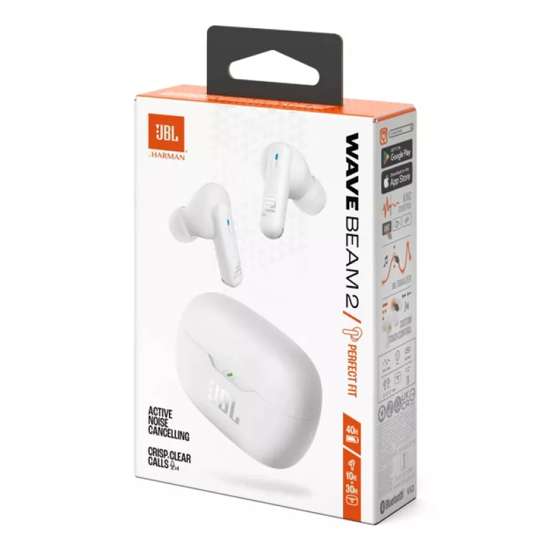 JBL Wave Beam 2 Belaidės ausinės Įterpiamos Skambučiams/Muzikai Baltos
