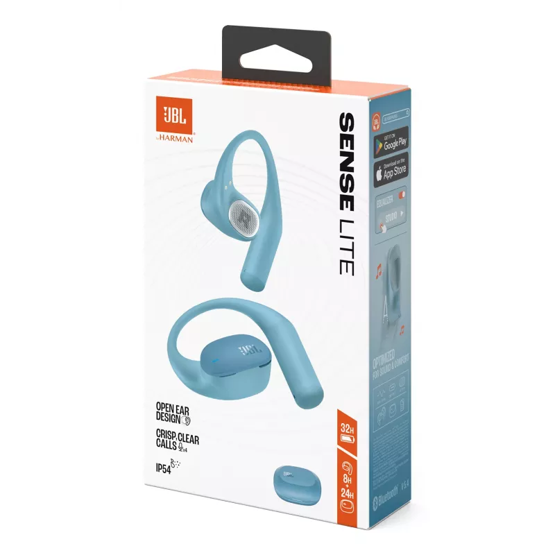 JBL Sense Lite belaidės ausinės su ausų kabliukais, muzika, Bluetooth, mėlyna