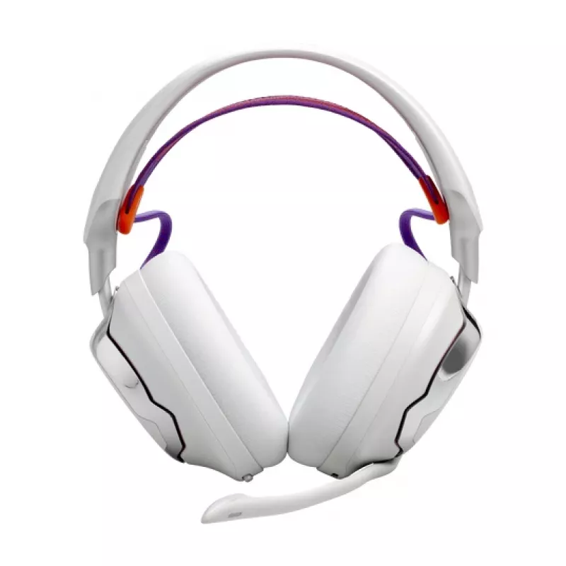 JBL Quantum 950 belaidės ausinės žaidimams, USB Type-C, Bluetooth, įkrovimo stovas, oranžinė, sidabrinė, balta