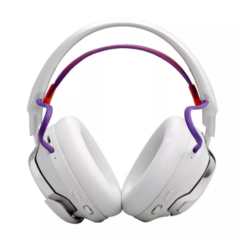 JBL Quantum 950 belaidės ausinės žaidimams, USB Type-C, Bluetooth, įkrovimo stovas, oranžinė, sidabrinė, balta