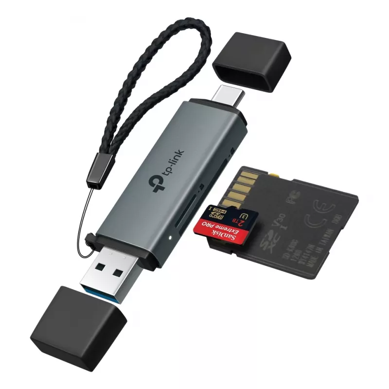 Kortelių skaitytuvas TP‑LINK UA430D USB 3.1 – MicroSD/SD palaikymas, 200 Mbit/s, juodas, 75×22,9×9,3 mm