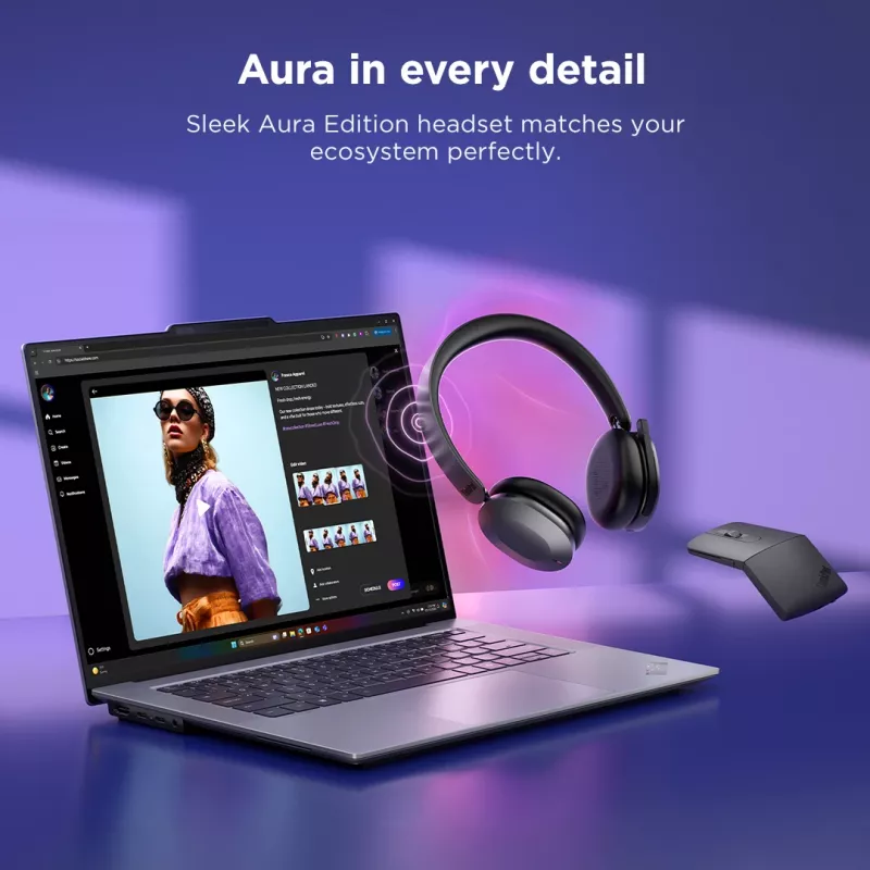 Lenovo 4XD1T60925 belaidės ausinės ant galvos lankeliu biurui ir skambučių centrams USB Type-C Bluetooth pilkos