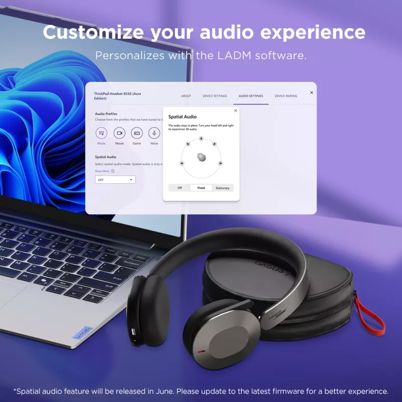 Lenovo 4XD1T60925 belaidės ausinės ant galvos lankeliu biurui ir skambučių centrams USB Type-C Bluetooth pilkos