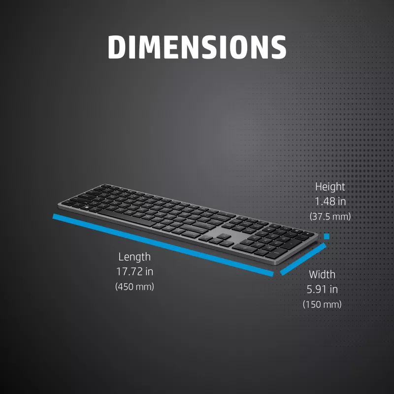 HP 975 belaidė klaviatūra dviejų režimų, pilno dydžio, RF belaidė + Bluetooth, juoda